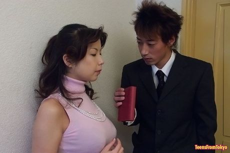 Busty Japanese girl gets her tight pussy stuffed with cock